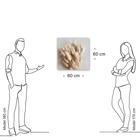 Schilderij Liggend boeket pluizige rietstengels | 60 x 60 cm glasschilderij Schilderij Liggend boeket pluizige rietstengels | 60 x 60 cm glasschilderij