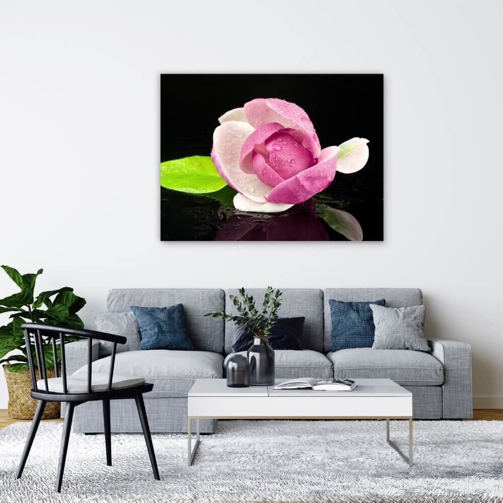 Schilderij Magnolia weerspiegelend in het water | 120 x 90 cm glasschilderij Schilderij Magnolia weerspiegelend in het water | 120 x 90 cm glasschilderij