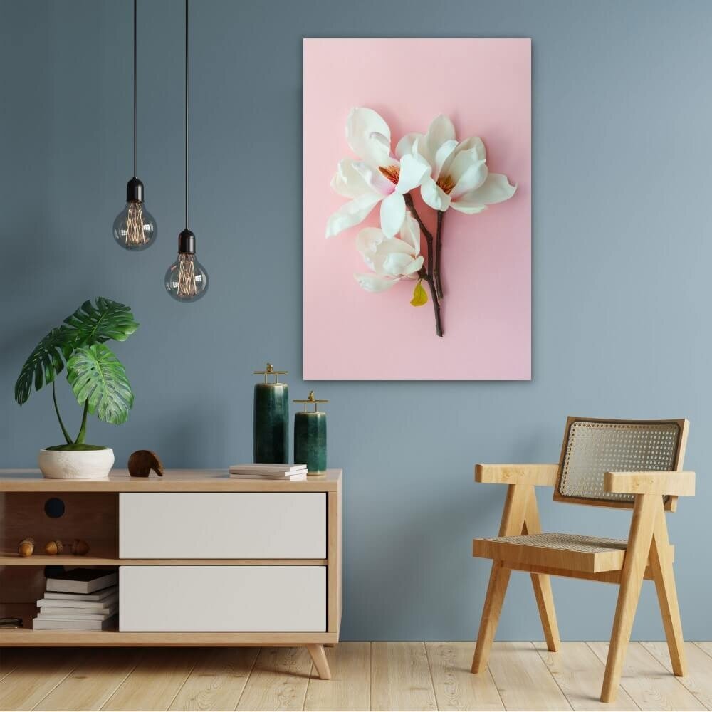 Schilderij Lieflijk trio van witte magnolia | 60 x 90 cm glasschilderij Schilderij Lieflijk trio van witte magnolia | 60 x 90 cm glasschilderij