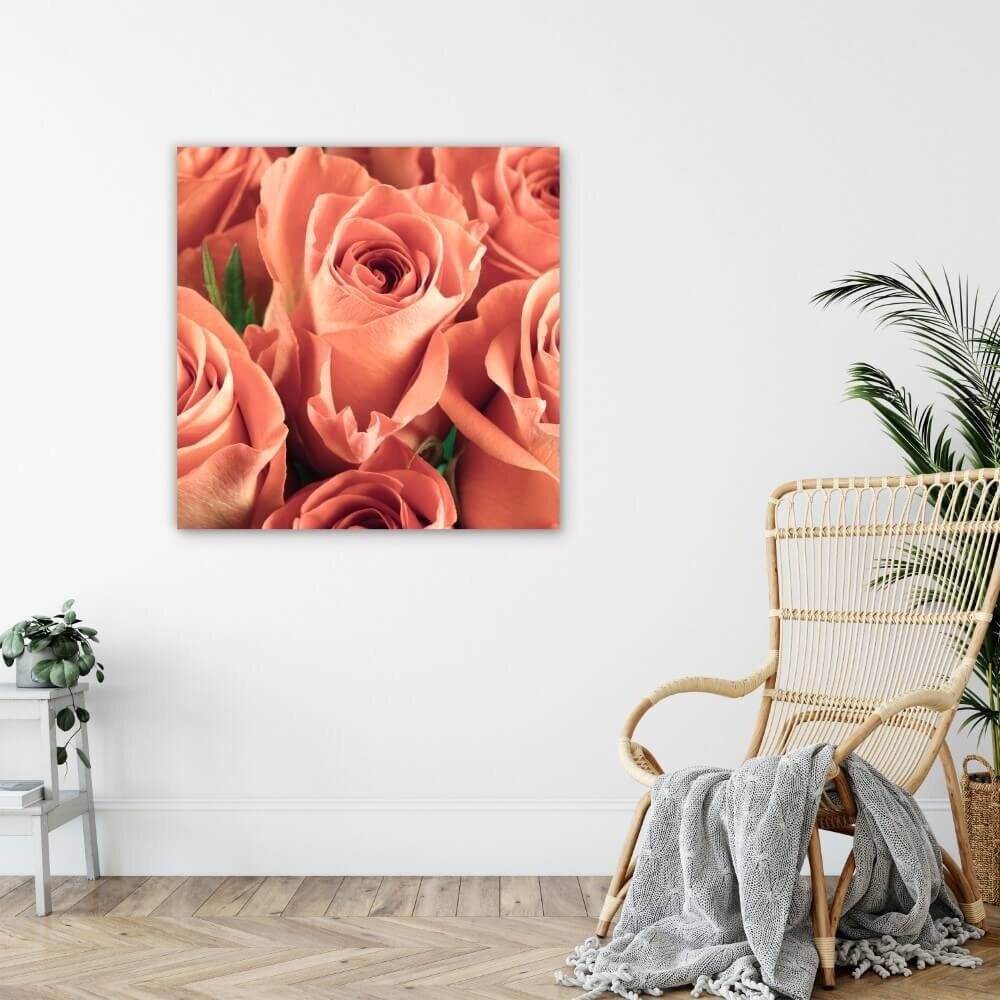 Schilderij Verzameling zalmroze rozen | 80 x 80 cm glasschilderij Schilderij Verzameling zalmroze rozen | 80 x 80 cm glasschilderij