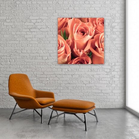 Schilderij Verzameling zalmroze rozen | 80 x 80 cm glasschilderij Schilderij Verzameling zalmroze rozen | 80 x 80 cm glasschilderij