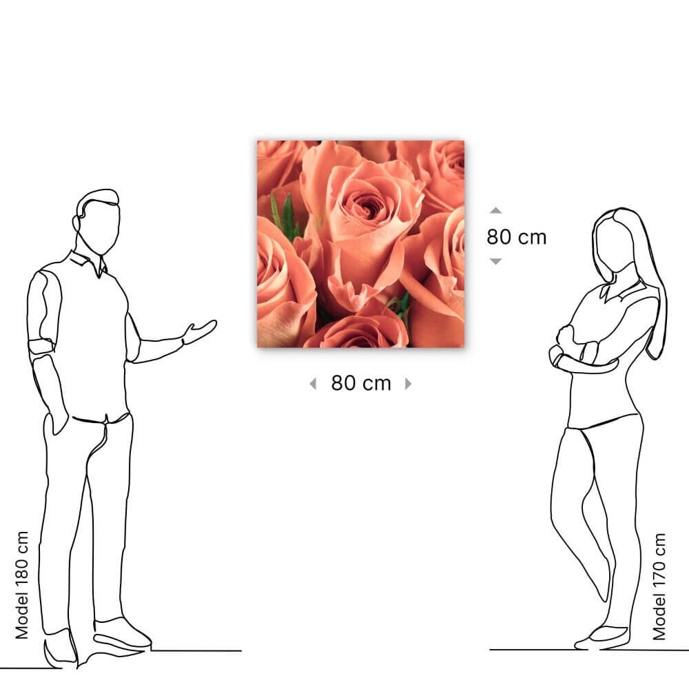 Schilderij Verzameling zalmroze rozen | 80 x 80 cm glasschilderij Schilderij Verzameling zalmroze rozen | 80 x 80 cm glasschilderij