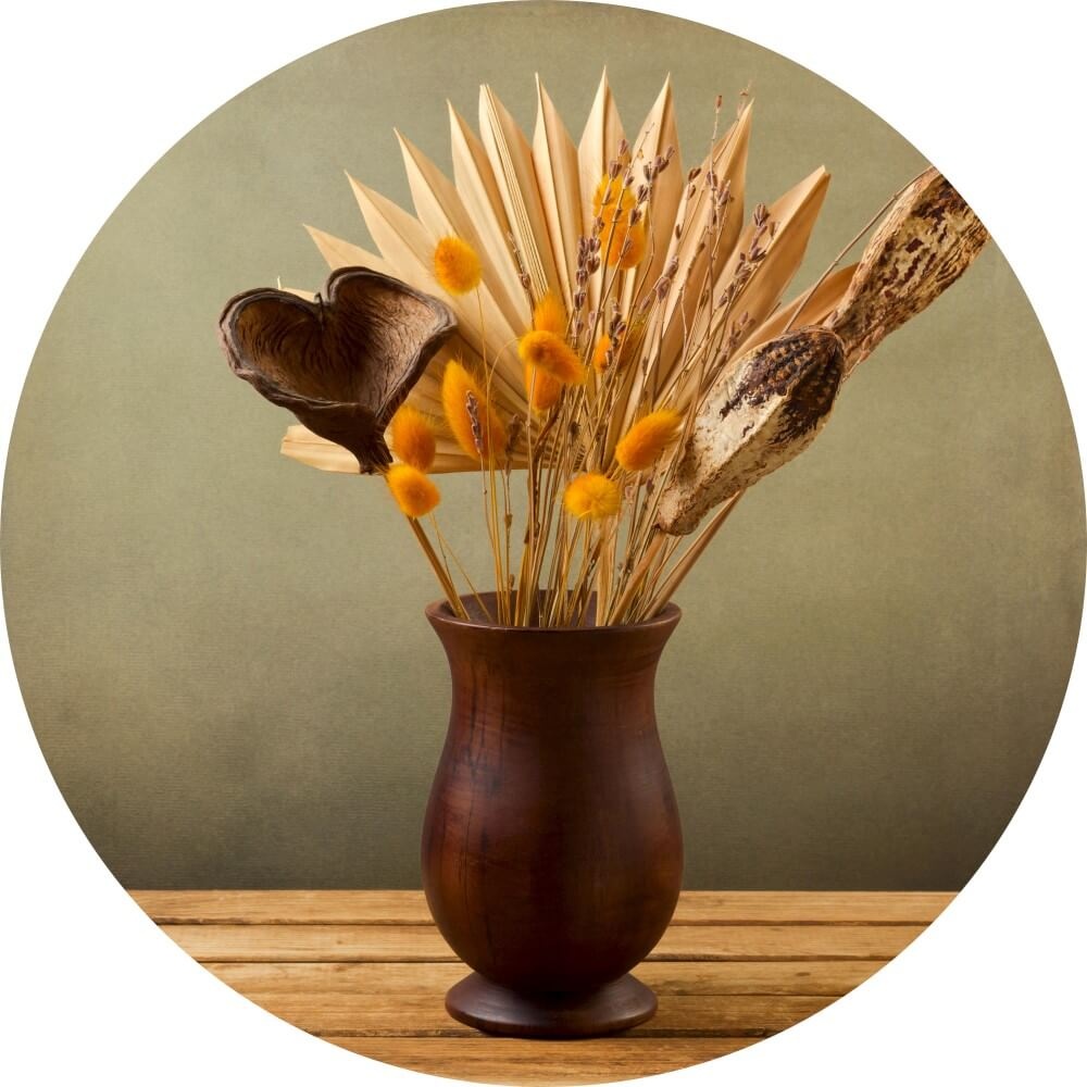 Muurcirkel Vaas met gele droogbloemen Muurcirkel Vaas met gele droogbloemen