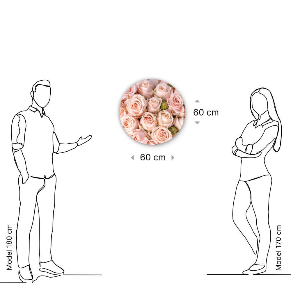 Schilderij Oase van lichtroze rozen | Rond 60 cm glasschilderij Schilderij Oase van lichtroze rozen | Rond 60 cm glasschilderij