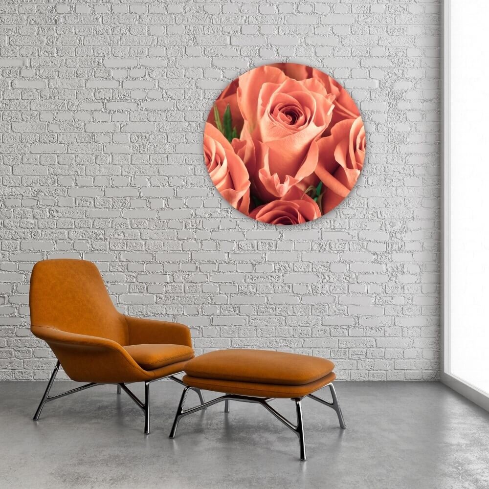 Schilderij Verzameling zalmroze rozen | Rond 80 cm glasschilderij Schilderij Verzameling zalmroze rozen | Rond 80 cm glasschilderij