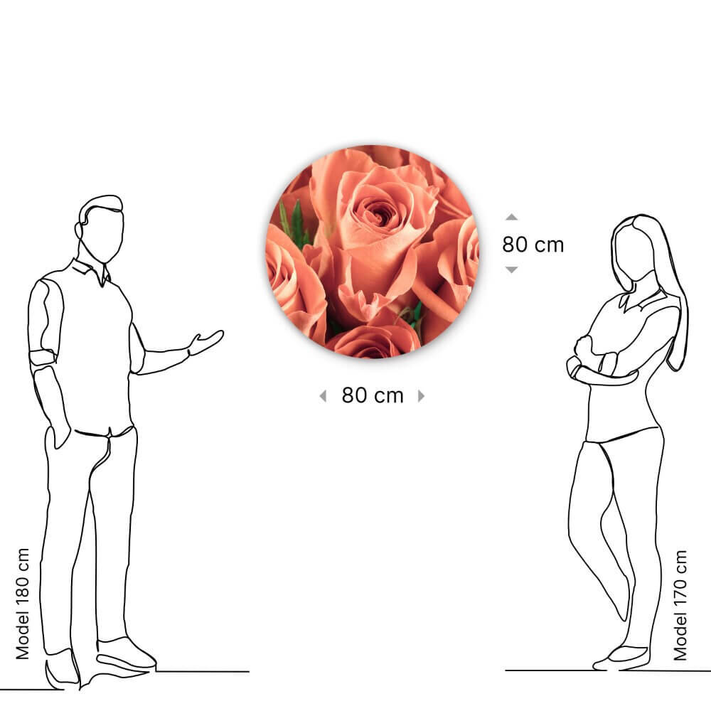 Schilderij Verzameling zalmroze rozen | Rond 80 cm glasschilderij Schilderij Verzameling zalmroze rozen | Rond 80 cm glasschilderij