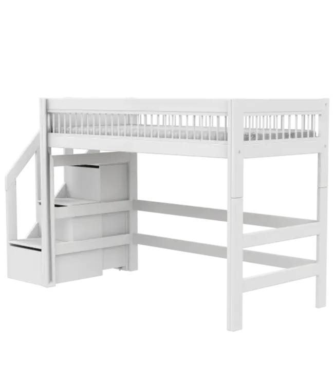 Lifetime hoogslaper 152cm breeze met trapkast wit