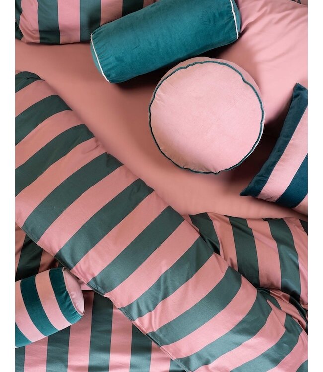Essenza Minte Stripe Woodrose - Dark teal dekbedovertrek