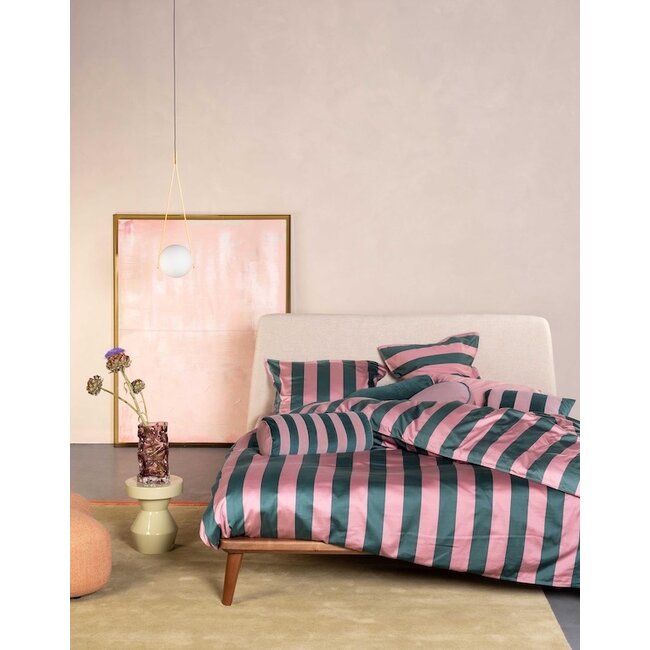 Essenza Minte Stripe Woodrose - Dark teal dekbedovertrek
