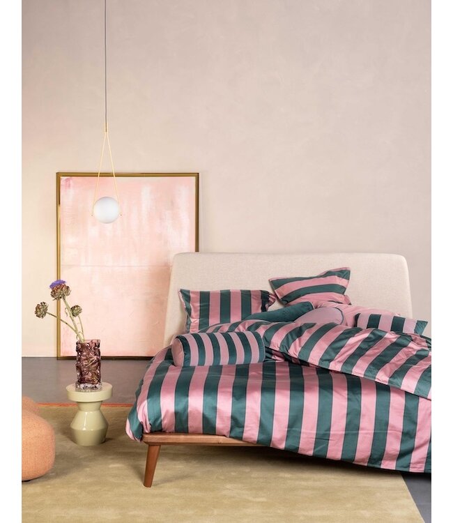 Essenza Minte Stripe Woodrose - Dark teal dekbedovertrek