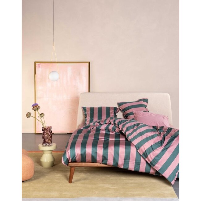 Essenza Minte Stripe Woodrose - Dark teal kussensloop