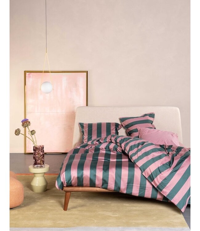 Essenza Minte Stripe Woodrose - Dark teal kussensloop