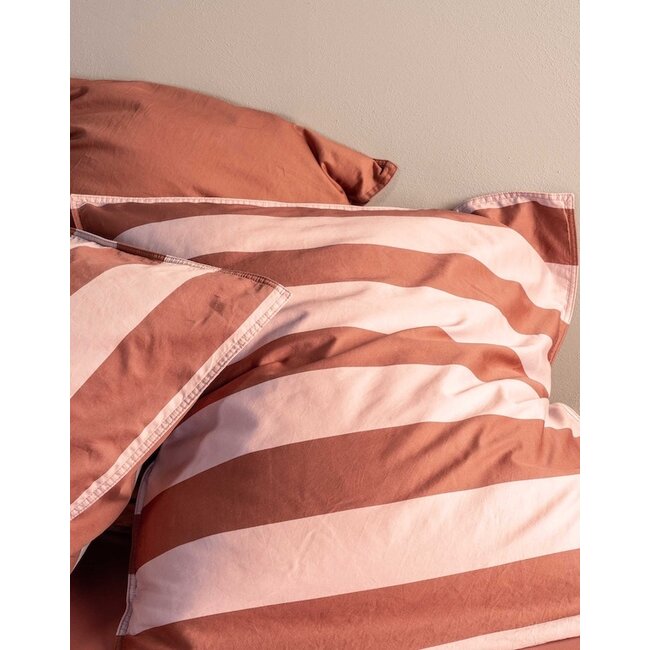 Essenza Minte stripe Terracotta-Blush pink Dekbedovertrek