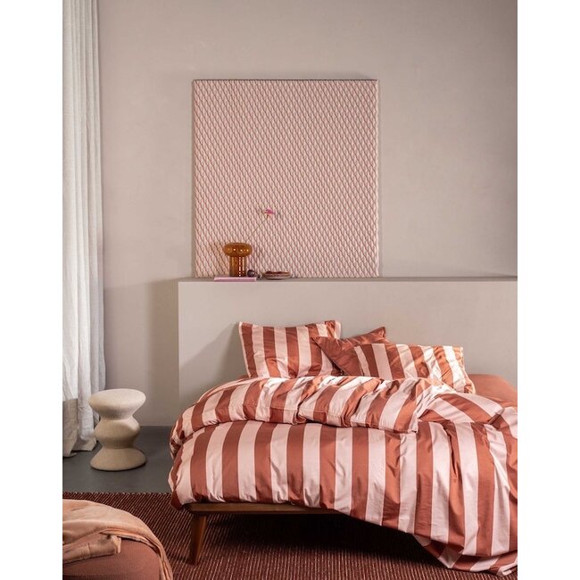 Essenza Minte stripe Terracotta-Blush pink Dekbedovertrek