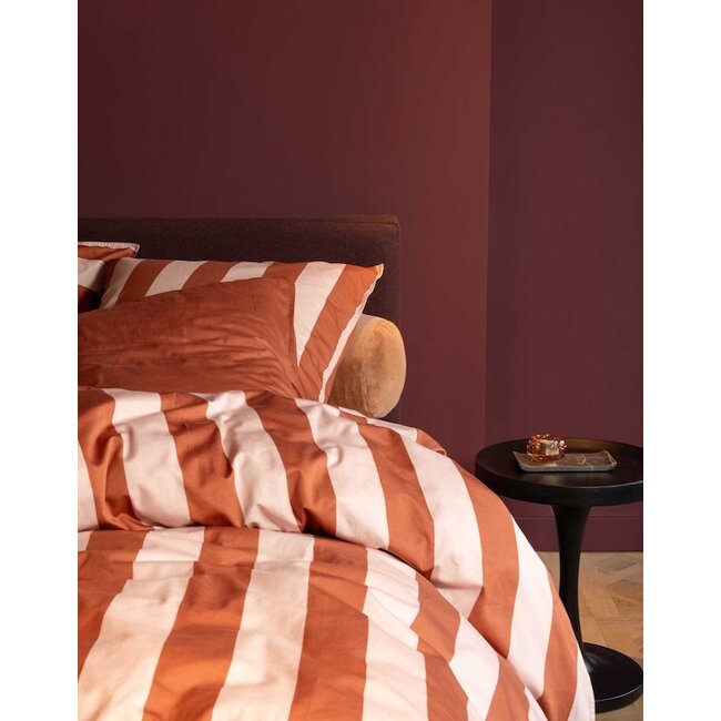 Essenza Minte stripe Terracotta-Blush pink Dekbedovertrek
