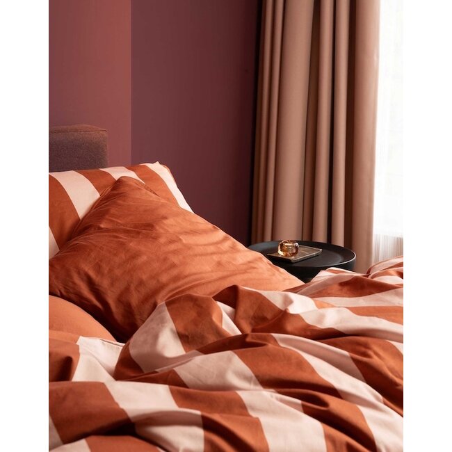 Essenza Minte stripe Terracotta-Blush pink Dekbedovertrek