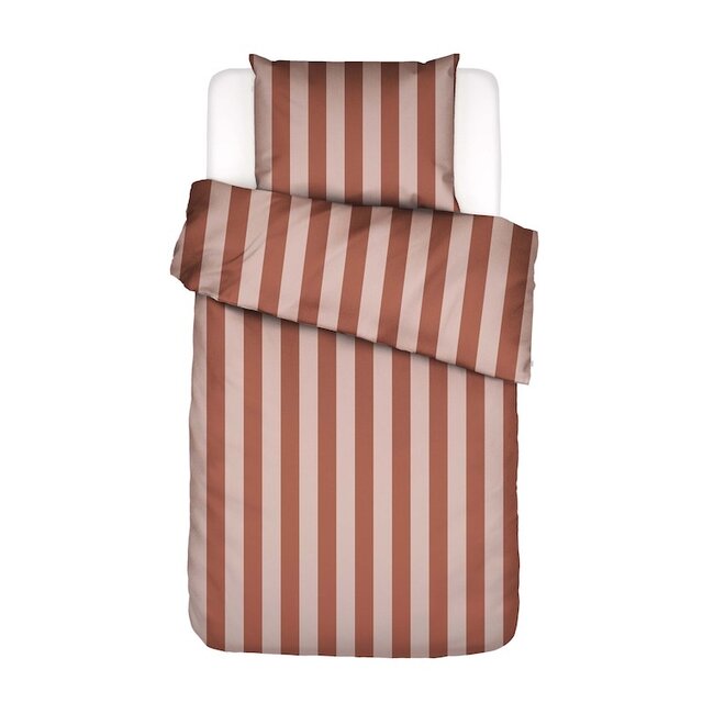 Essenza Minte stripe Terracotta-Blush pink Dekbedovertrek