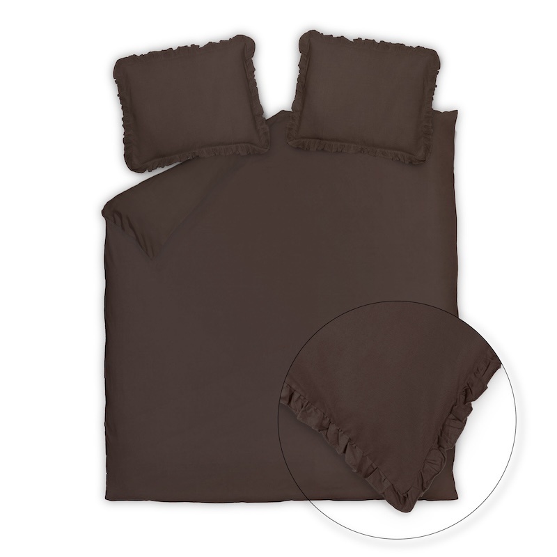 Vandyck Pure 83 Percale Ruffle dark truffle dekbedovertrek