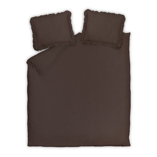 Vandyck Pure 83 Percale Ruffle dark truffle dekbedovertrek