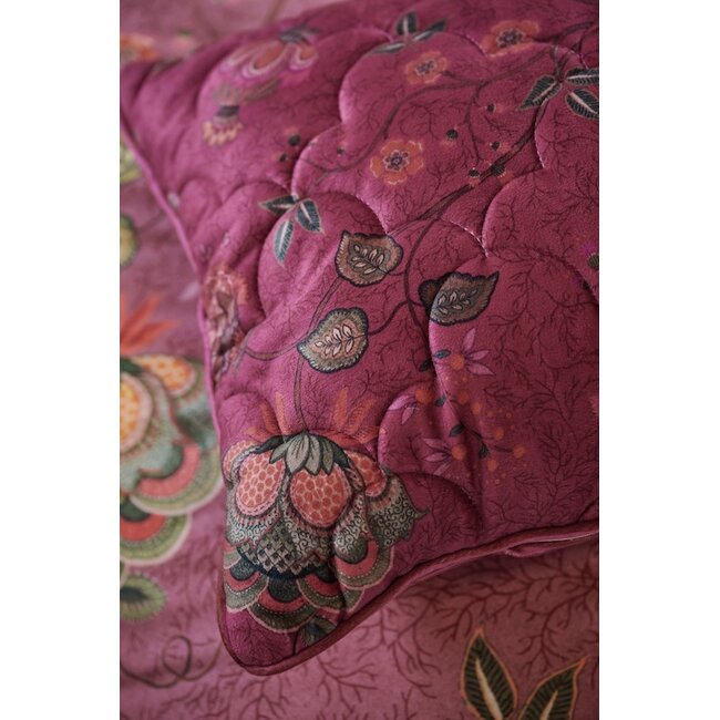 Pip Studio Mumbai Morning Velvet Quilted Cushion Donker roze