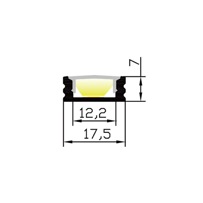 PURPL Profilé en aluminium pour ruban LED - 1,5m - 17.5x7mm - Montage en saillie