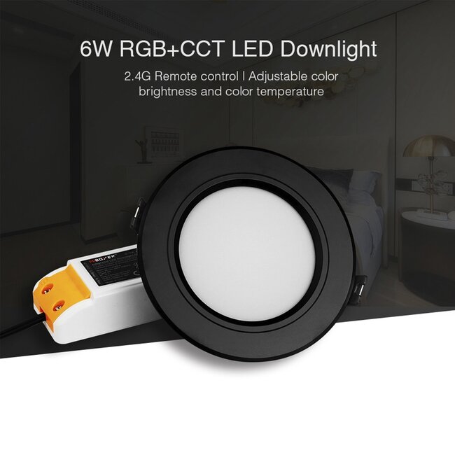 MiBoxer/Mi-Light Spot Downlight LED Encastrable FUT068 -ø120mm - RGB+CCT - 6W - IP44 - Rond - Noir