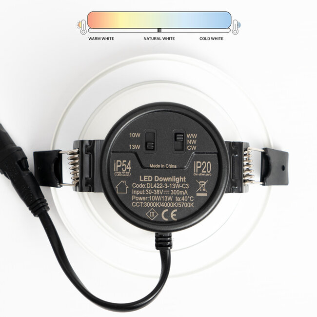 PURPL Spot LED encastrable 3 CCT - 13W - Ø115 mm - Blanc - Sélecteur 3000K à 6000K intégré