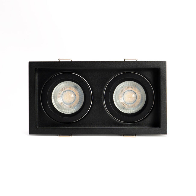 PURPL Spot LED encastrable double - 2x GU10 inclus - Noir Aluminium - Rectangulaire - Orientable - IP20