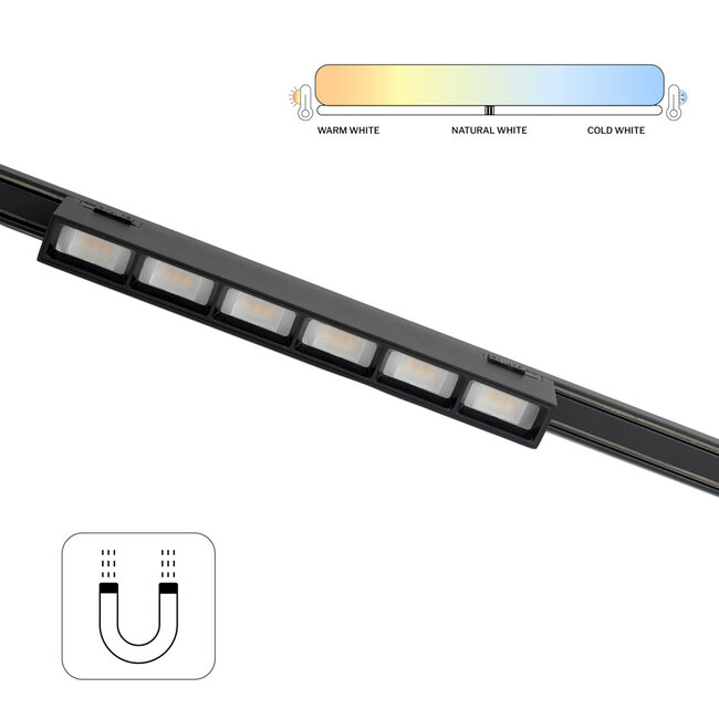 PURPL Barre LED magnétique intelligente - 12W - CCT (2700K-6500K) - Zigbee 3.0 - Dimmable - 839 lm - IRC > 90 - Noir - Adaptée au rail d'éclairage Super Slim 48V