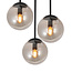 PURPL Plafonnier Design Globe Cluster - 3 Lumières - Verre Fumé - Douilles E27 - Rosace Ronde en Métal Noir - Hauteur 40 cm