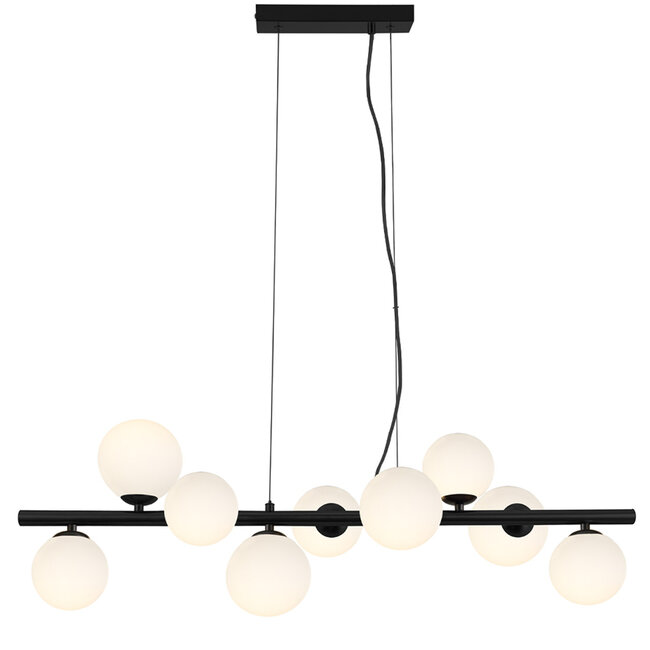 PURPL Suspension Design Scala Balls - 9 Lumières - Verre Opalin - G9 - Rosace de Plafond Rectangulaire - Structure en Métal Noir