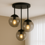 PURPL Plafonnier Design Globe Cluster - 3 Lumières - Verre Fumé - Douilles E27 - Rosace Ronde en Métal Noir - Hauteur 40 cm