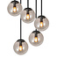 PURPL Suspension Globe Cluster - 5 Lumières - Globes en Verre Fumé - Douilles E27 - Rosace Ronde