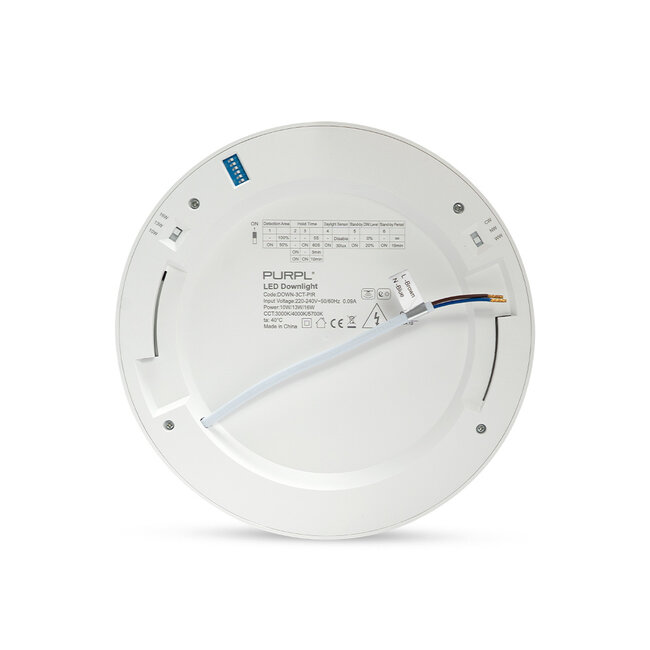 PURPL Spot Downlight LED encastrable avec détecteur de mouvement - ø 240 mm - 3CCT (3000K/ 4000K/ 5700K) - IP20 - Rond - Blanc