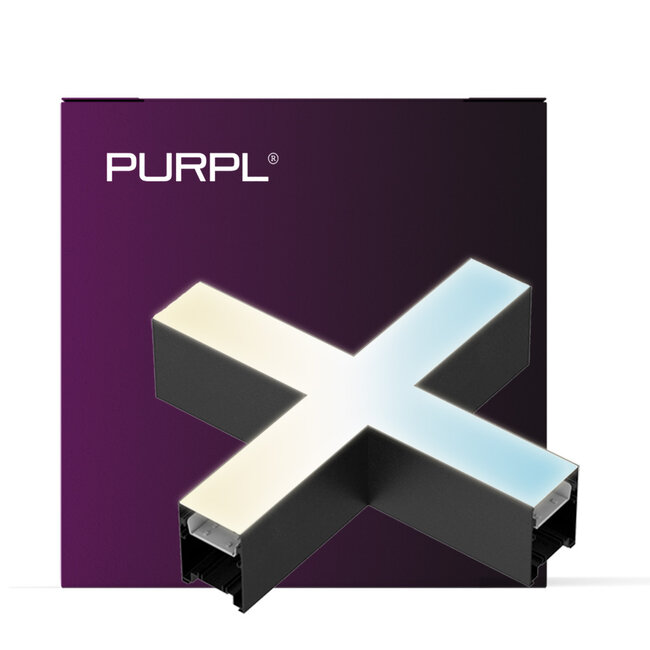 PURPL Connecteur en X pour rail linéaire LED - Système CCT - Noir - Compatible 1-10V