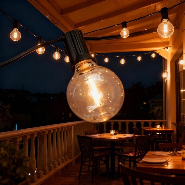 PURPL Guirlande lumineuse G40 24 V | 10 ampoules | Blanc chaud 2700 K | 5,5 m | IP45 | Prise européenne