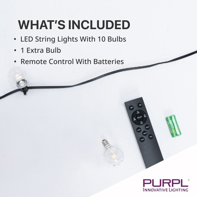 PURPL Guirlande lumineuse G40 24 V | 10 ampoules | Blanc chaud 2700 K | 5,5 m | IP45 | Prise européenne