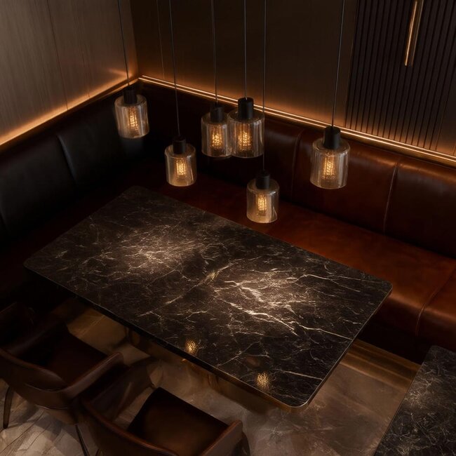 PURPL Suspension Cylindre Design - 6 Lumières - Verres Fumés - Douilles E27 - Rosace Rectangulaire