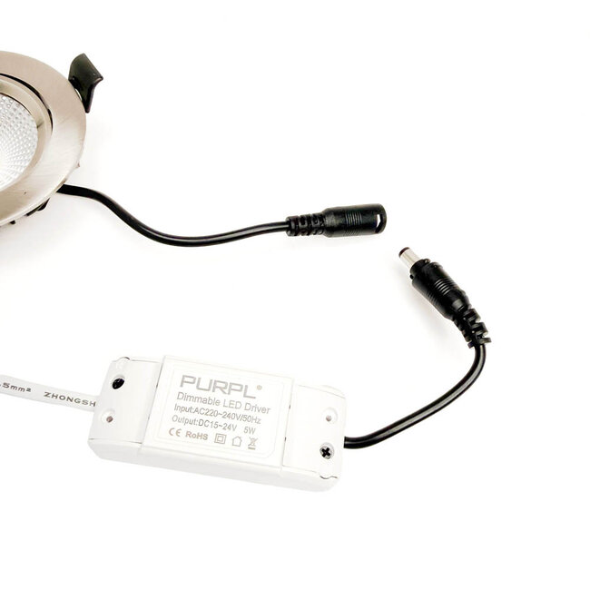 PURPL Spot encastrable LED COB | 5W | Blanc Chaud 2700K | Ø 85 mm | Dimmable | IP40 | Inclinable | Rond | RVS