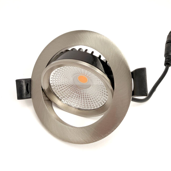 PURPL Spot encastrable LED COB | 7W | Blanc Chaud 2700K | Ø 85 mm | Dimmable | IP40 | Inclinable | Rond | RVS