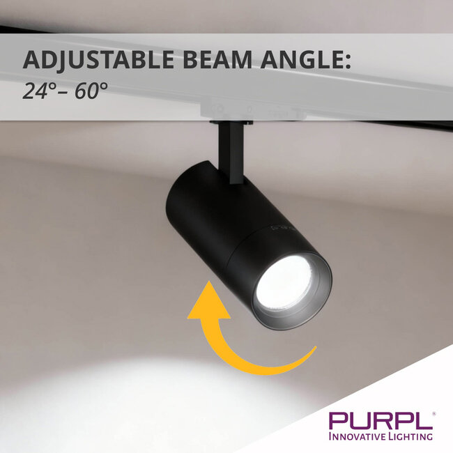 PURPL Spot LED sur rail | 10W/15W/20W | 3 CCT (3000K/4000K/5000K) | ø65x147 mm | Triphasé | Noir