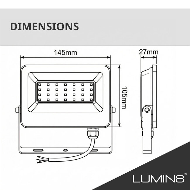Lumin8 Projecteur LED DOB | 30W | Blanc Neutre 4000K | 3150 lm | IP65 | IK06 | Noir