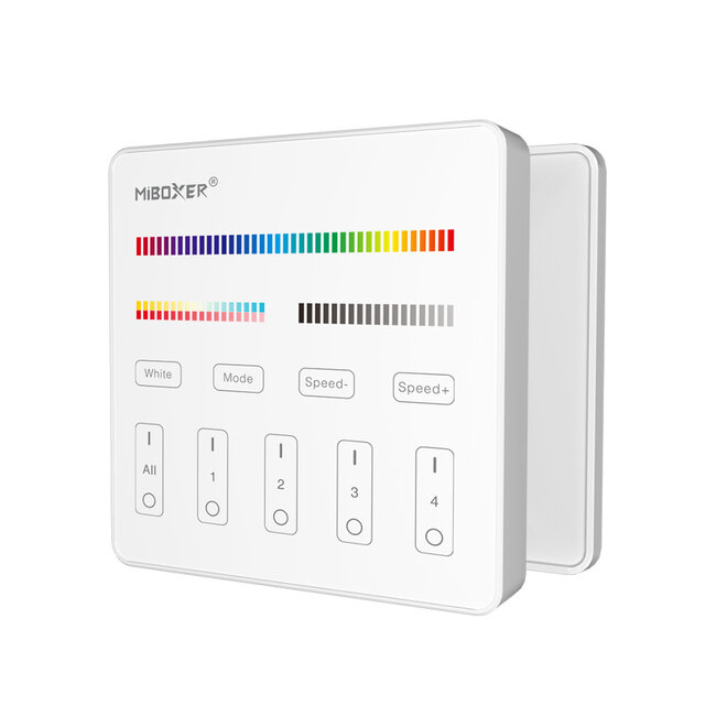 MiBoxer/Mi-Light Commande murale - 4 zones - RGB+CCT - Sans fil - 2,4 GHz - Blanc