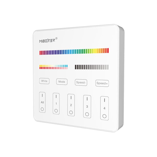 MiBoxer/Mi-Light Commande murale - 4 zones - RGB+CCT - Sans fil - 2,4 GHz - Blanc