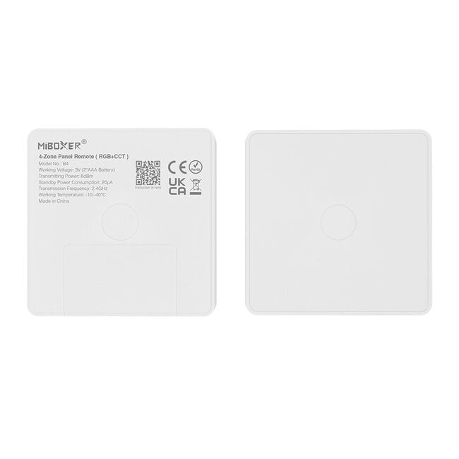 MiBoxer/Mi-Light Commande murale - 4 zones - RGB+CCT - Sans fil - 2,4 GHz - Blanc