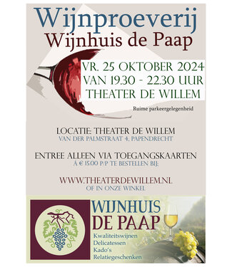 Wijnhuis de Paap Wijnproeverij toegangskaarten 25 oktober 2024