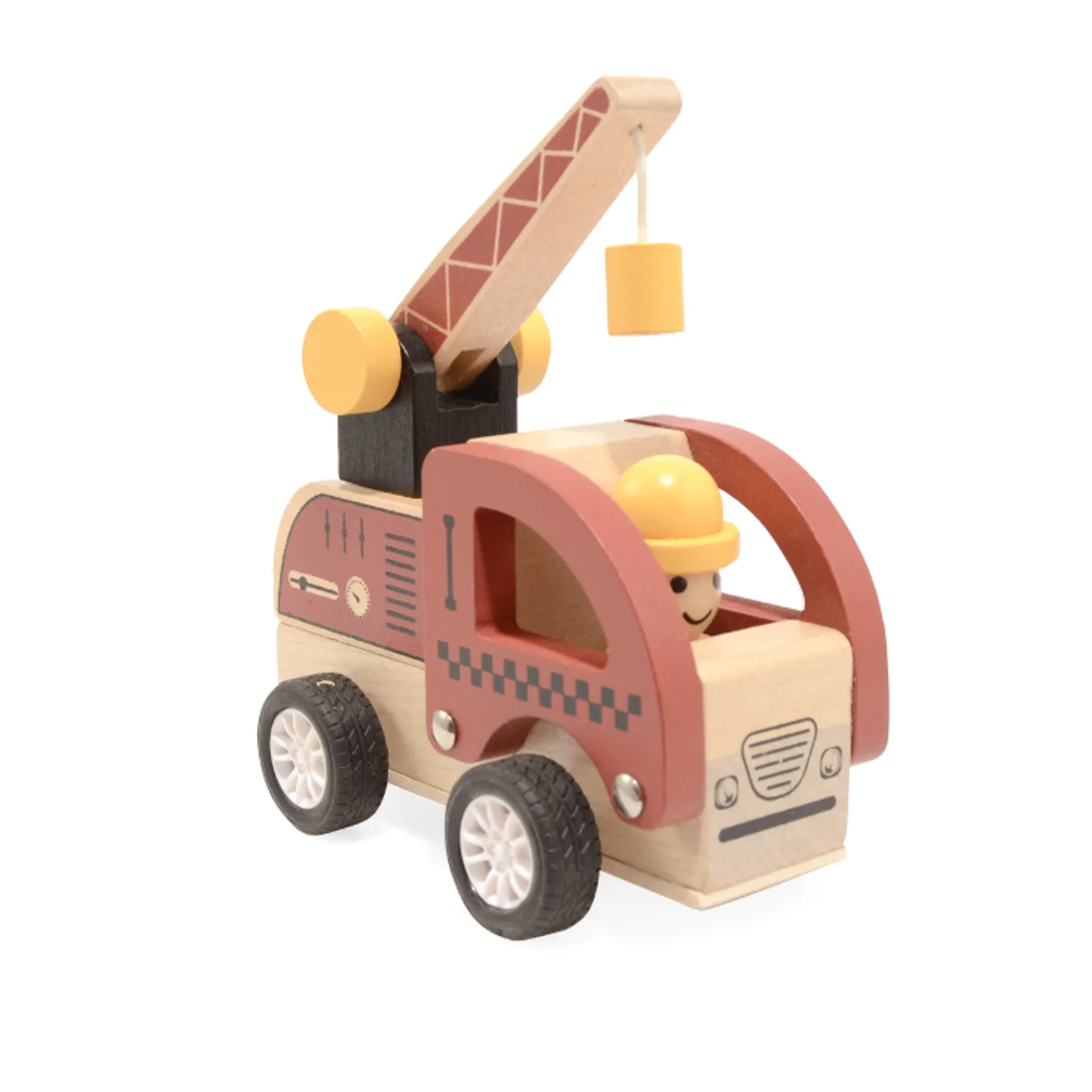 Magni houten Hijskraanwagen met rubberen wielen