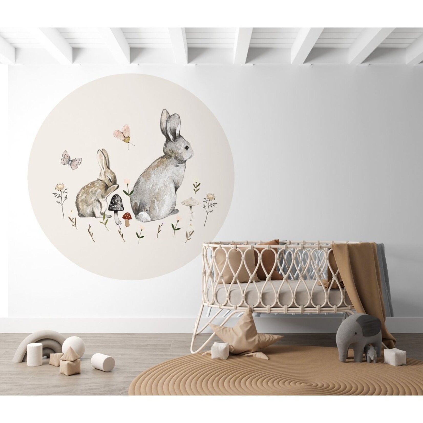 ELLIE Studio Zelfklevende behangcirkel met konijntjes