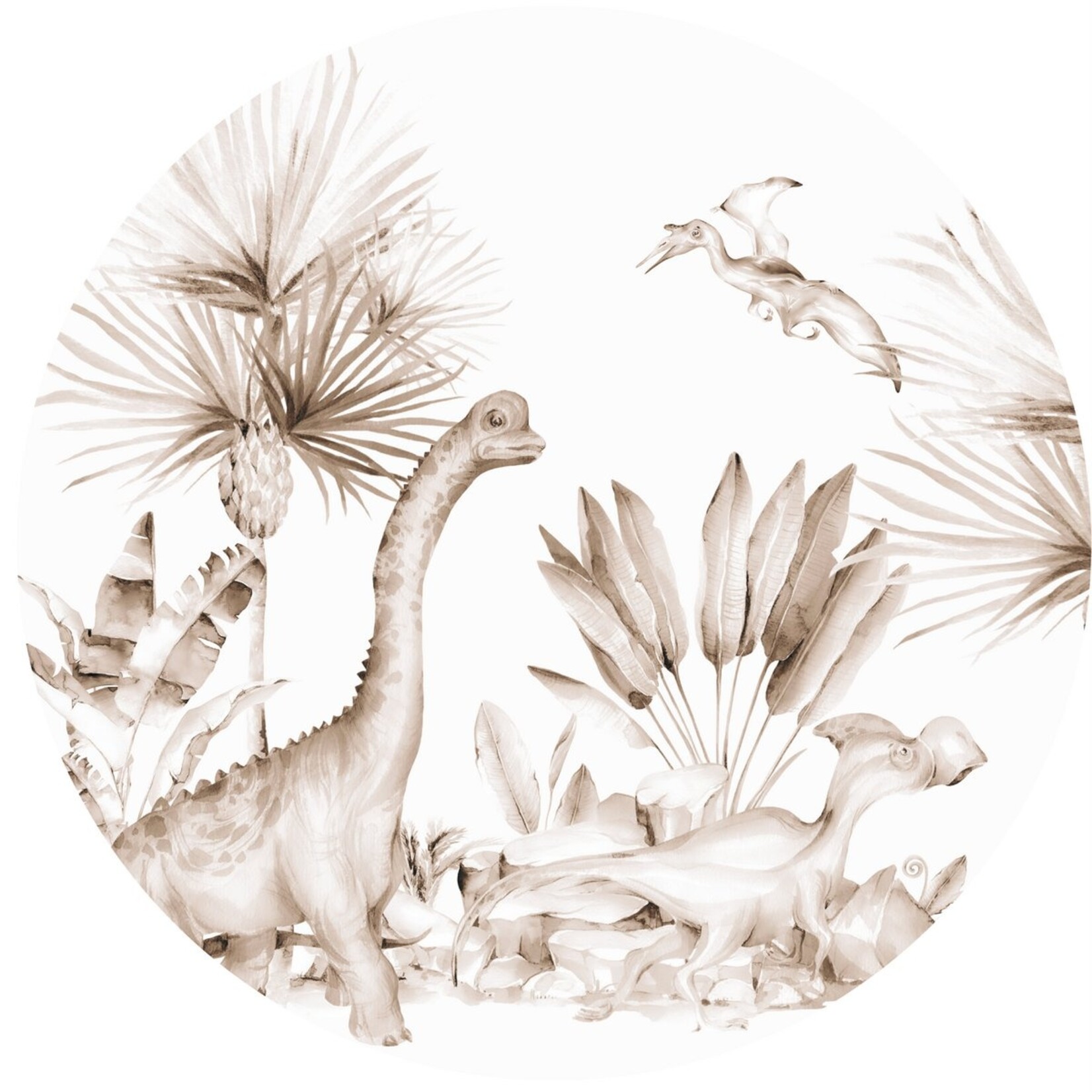 ELLIE Studio Zelfklevende behangcirkel Dinosaurus | Sepia