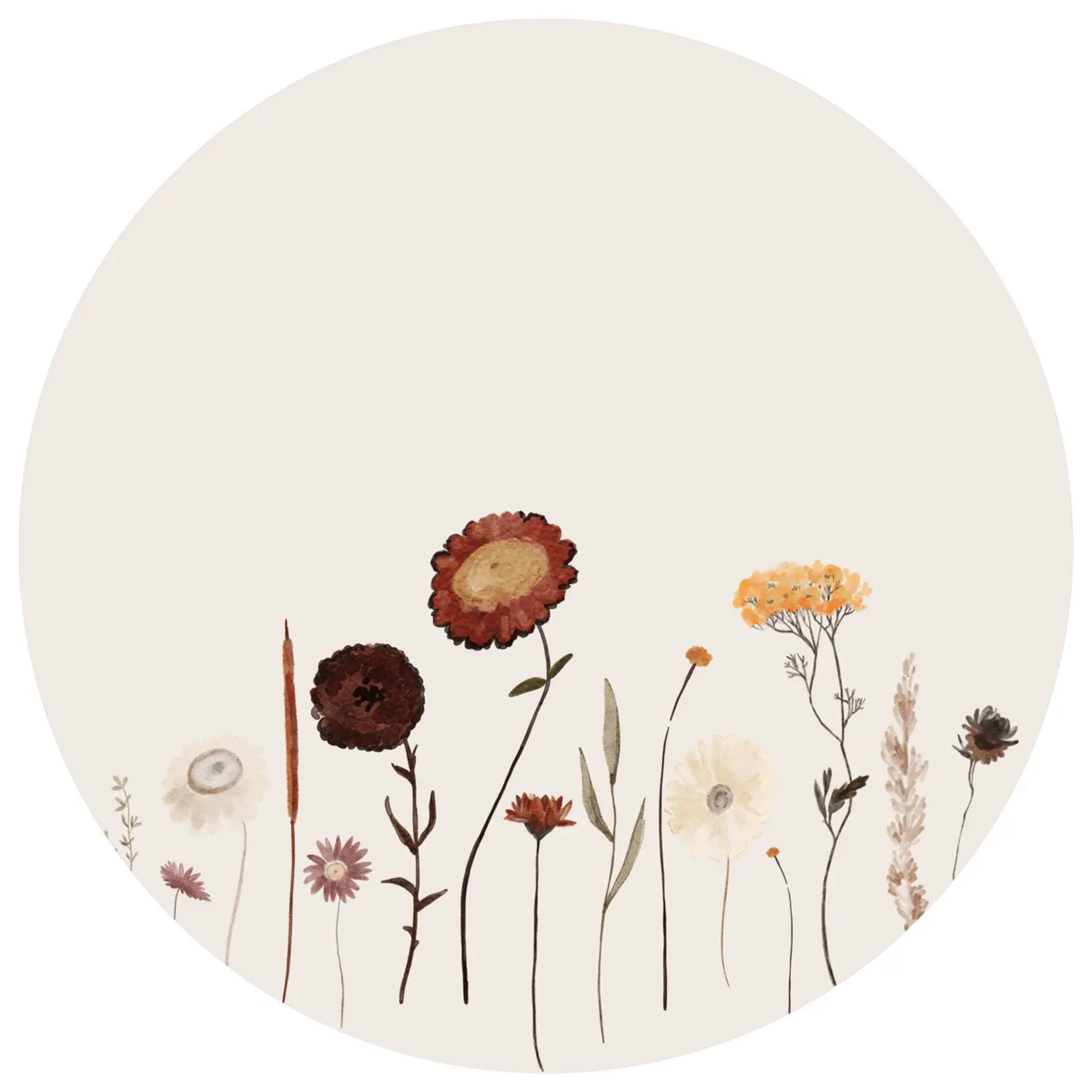 ELLIE Studio Zelfklevende behangcirkel wilde bloemen | Bruin